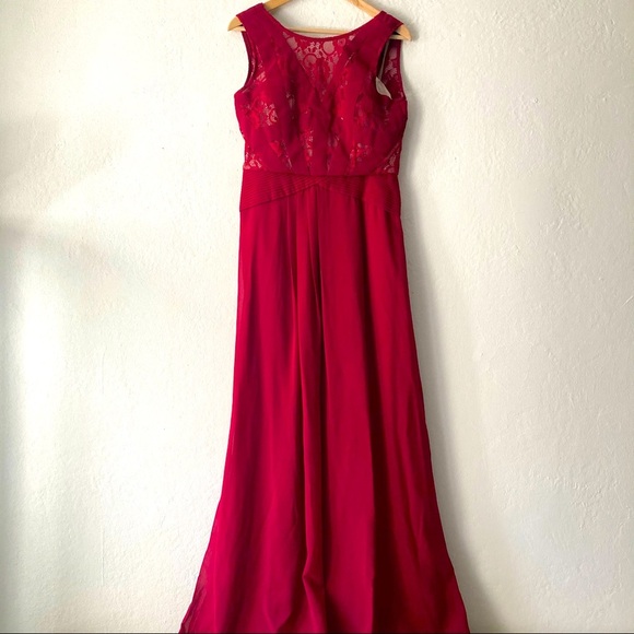NWT Red Lace Detail Floor Length Dress L - Picture 3 of 13